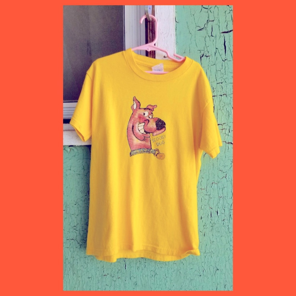RARE Vintage 90s Scooby Doo Kids Youth Bright Yellow Decal T-shirt